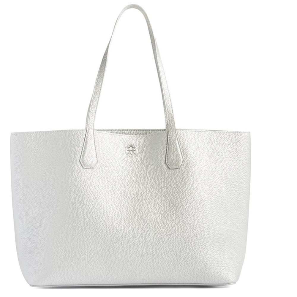 Tory Burch Pebbled “Perry” Silver Tote